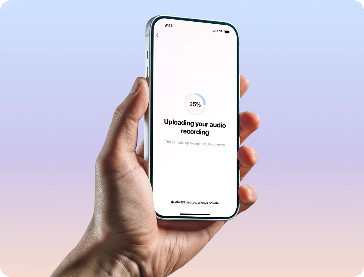 iOS app showing meeting upload interface